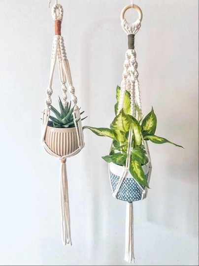Decorative Macrame Plant Hanger For Scandinavian Interior, Simple Houseplant Display, Hanging Pot Support, Neutral Decor, Small Gift Her