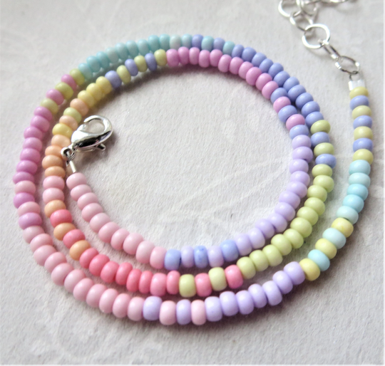 Pastel Multi Color Bead Necklace Block Salt Water Taffy