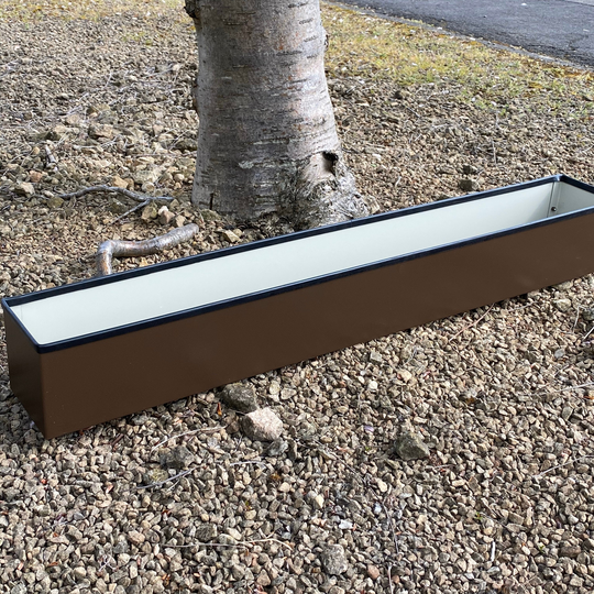 Vandyke Brown Window Box Style Handmade Metal Planter, With Rubber Trim On Top Edge