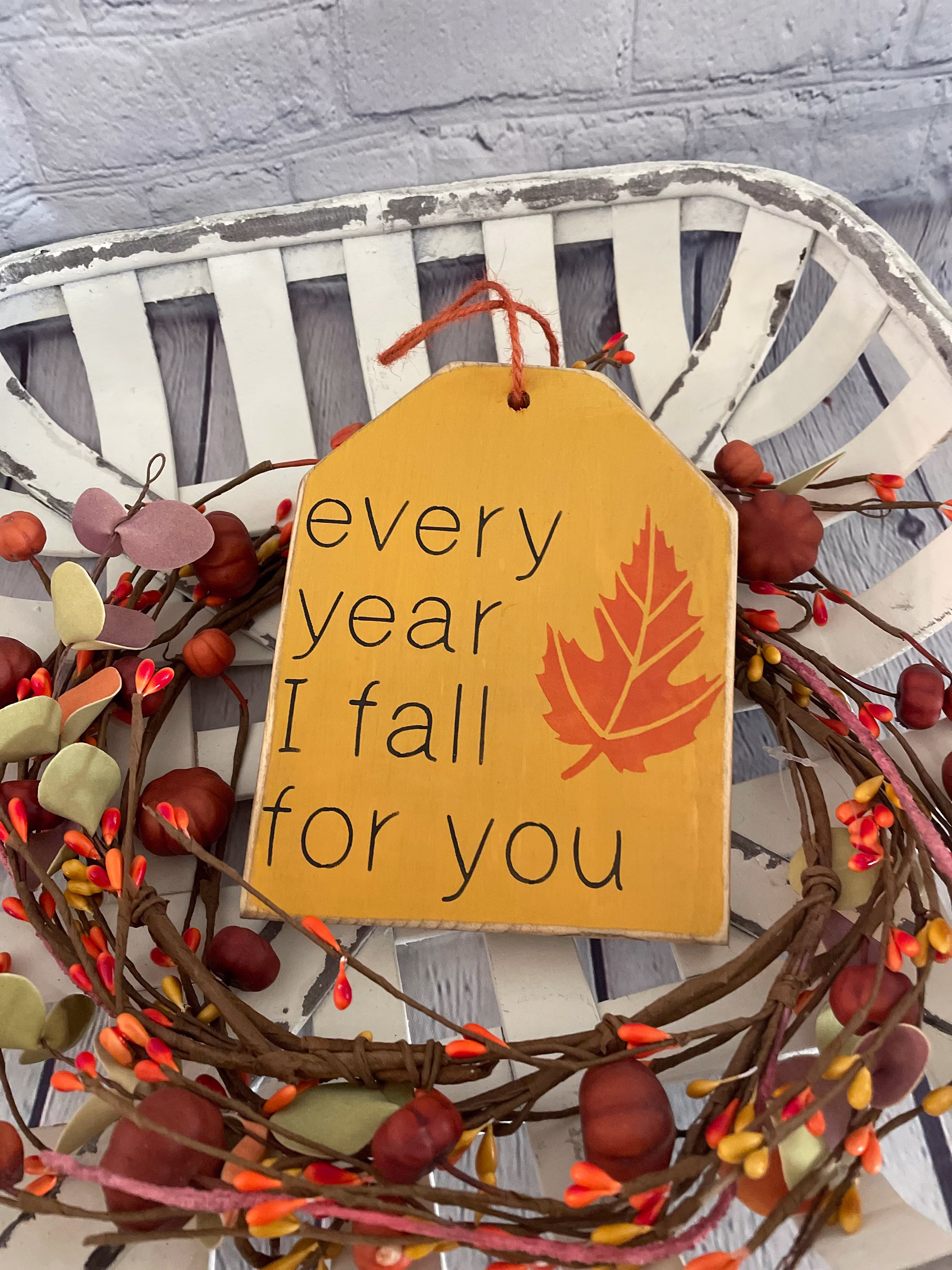Tiered Tray Decor/Wood Sign Every Year I Fall For You/Mini Sign/Home Decor/Seasonal Decor/Fall Tag/Peg Hanger/Fall Leaves