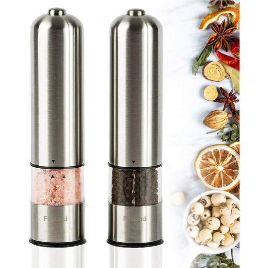 Electric Pepper Grinder Automatic Salt and Pepper Grinder Stainless Steel Spice Grinder Adjustable Grinder (2 Pieces)