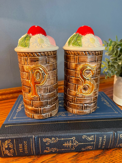 Cherry Blossom Salt & Pepper - Pair Of Vintage Shakers Tall