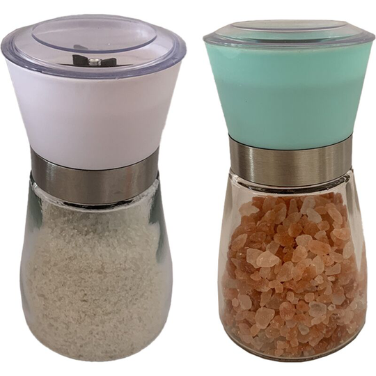 Salt and Pepper Grinder Set - Adjustable Spice Ceramic Grinders Mill Shaker for Kitchen Table 1PCS white + 1PCS cyan