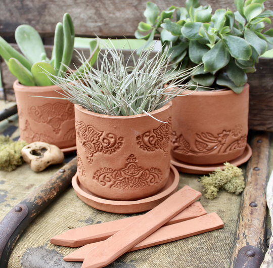 Indian Block Terracotta Planter And Drip Tray