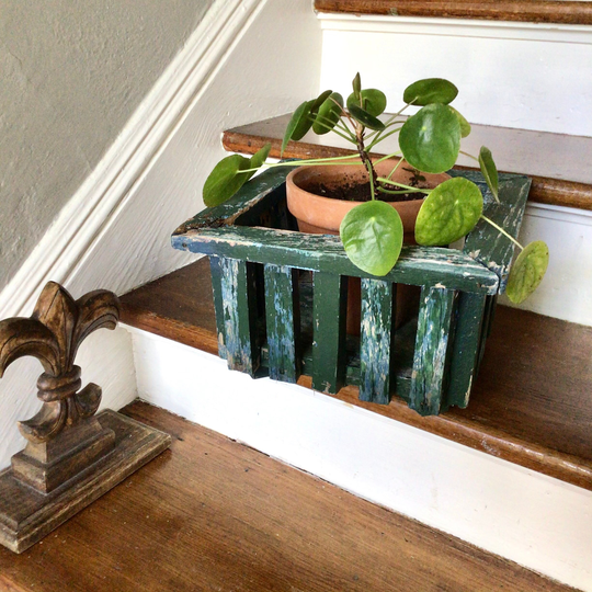 Teal & Dark Green Vintage Chippy Wood Planter Original Paint