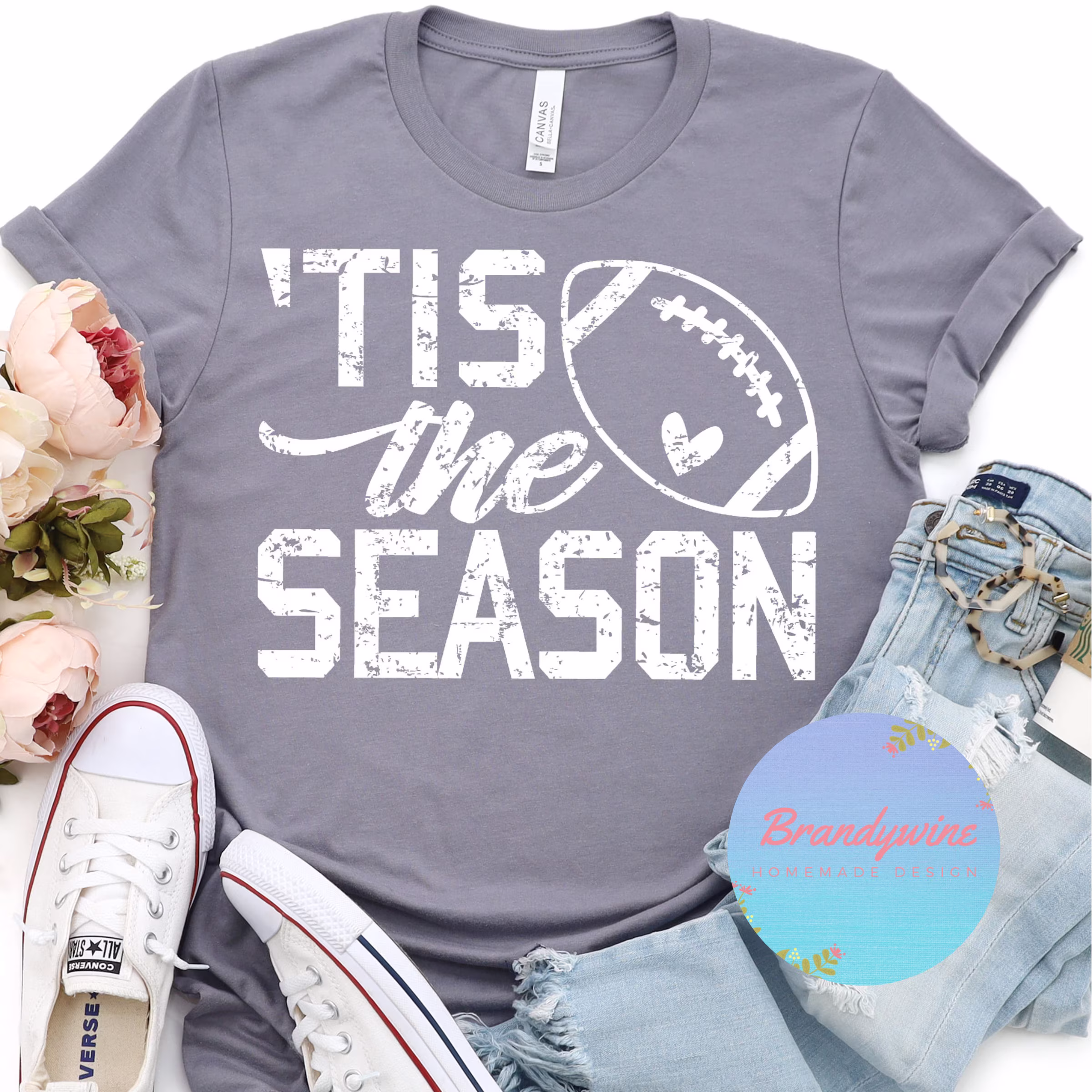 Football Shirt, Tis The Season Ladies Football, Game Day Crew Neck Tee, V-Neck Tee