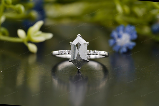Antique Salt & Pepper Diamond Ring, Marquise Cut Solid Gold Handmade Wedding Anniversary Promise Ring For Women, Personalized Gift