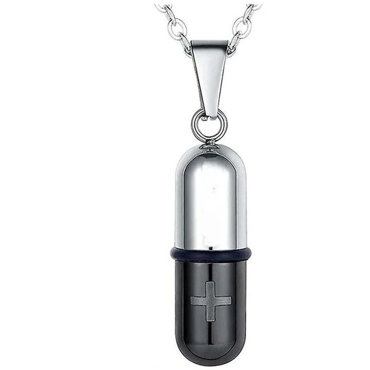 Stainless Steel Jewelry Cross Capsule Medicine Pills Pendant Cremation Urn Necklace For Ashes Bottle Pendant For Ash Jewelryblack
