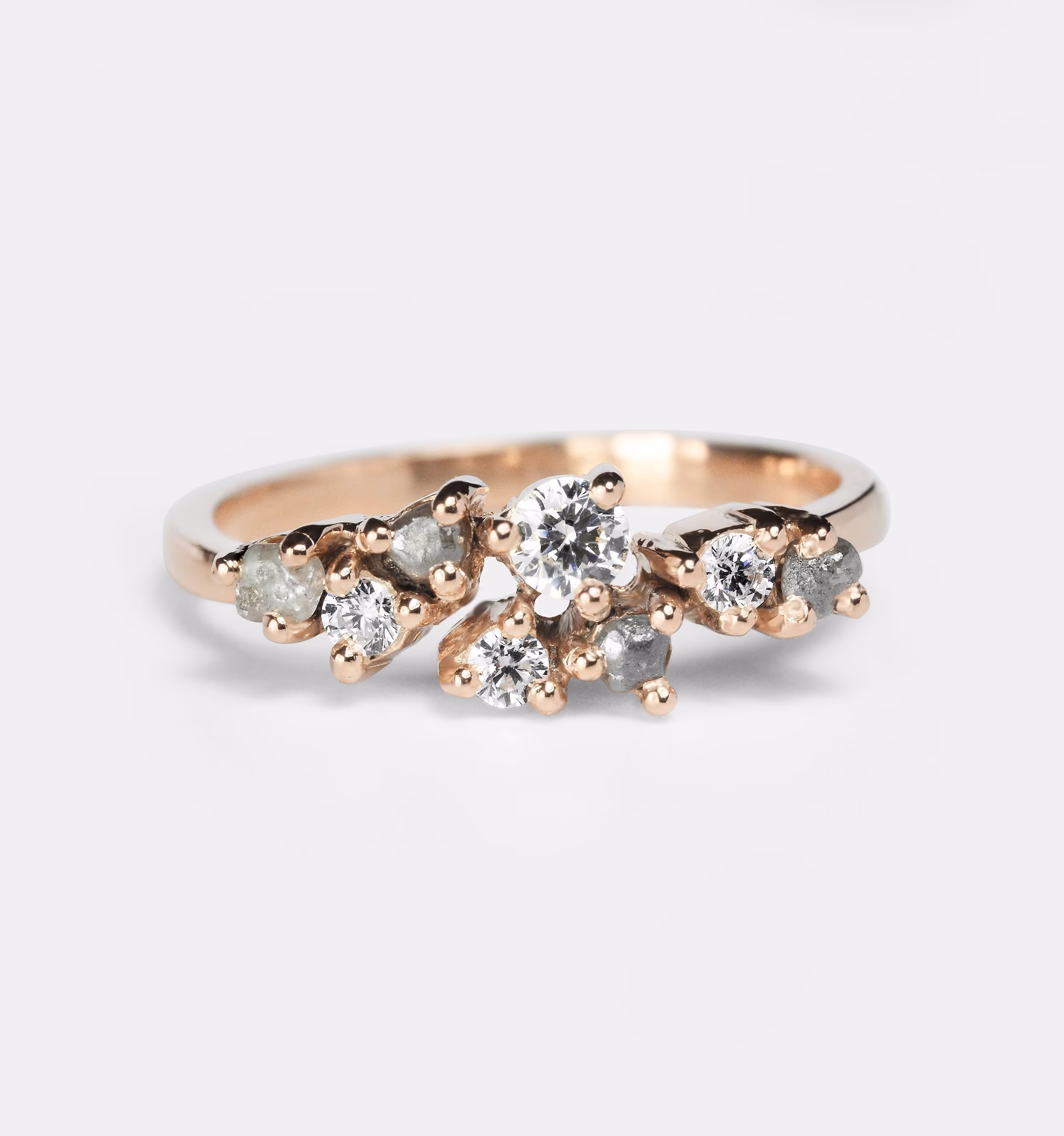 Salt & Pepper Diamond Engagement, Cluster Ring, 9K/14K/18K Yellow Rose Gold, Engagement Ring Pepper Rustic, Gold Ring
