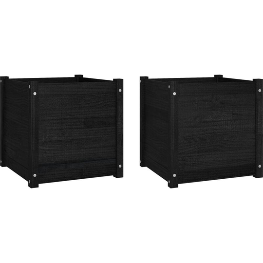 Garden Planters 2 pcs Black 50x50x50 cm Solid Pinewood Vidaxl Black