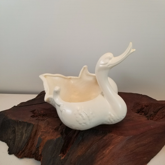 Vintage Large Sassy Swan Plant Holder, Hull Pottery Planter , White Matte Goose Bird Holder