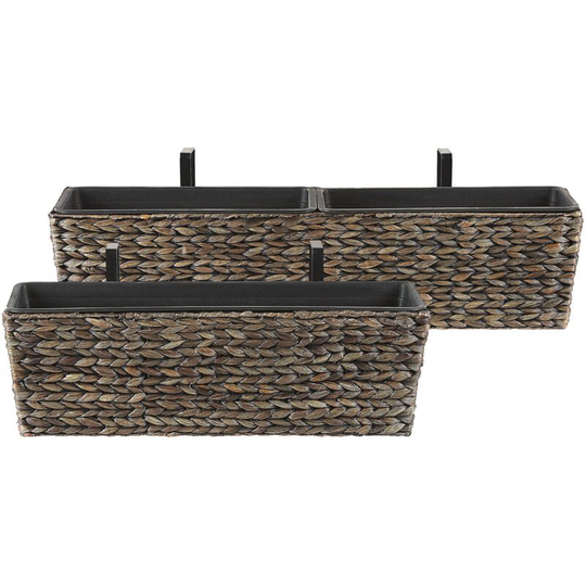 Beliani - Set of 2 Plant Pots Brown Indoor Outdoor Water Hyacinth Weave Handles Kawala - Brown
