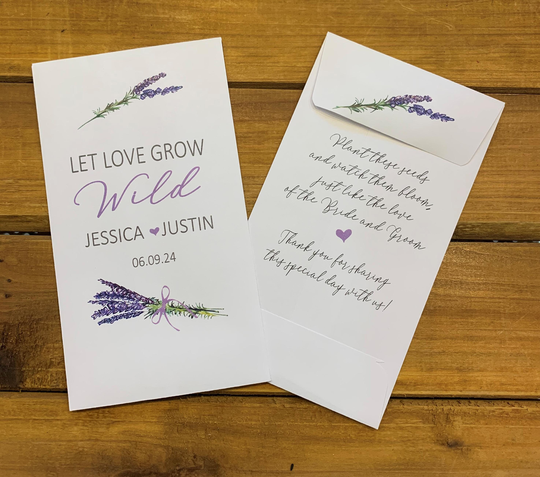 Wedding Lavender Flowers Let Love Grow Wild Seed Packet Favors, Bridal Shower Favor, With Or Without Seeds | Set Of 15, Sp20085