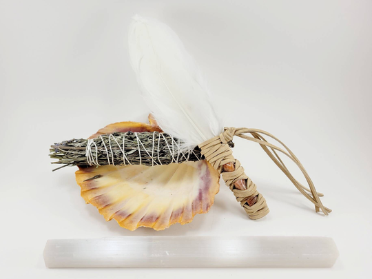 Lion Paw Shell Smudge Set, Energy Cleansing Shell, Selenite Rod, Lavender Burn Bundle