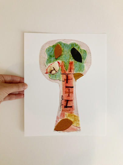 Autumn Tree Art Print, Seasonal Wall Art, Nature Decor, Nursery Prints, Botanical Mixed Media Collage, Whimsical