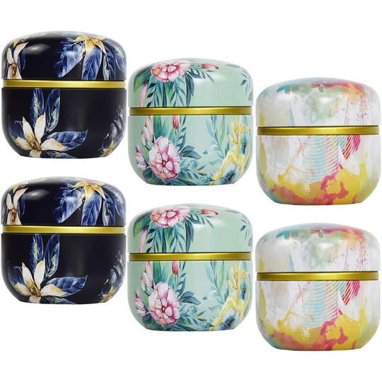 Set of 6 Mini Tin Storage Boxes for Tea, Coffee, Herbs, Candy, Chocolate, Sugar, Spices, Candles