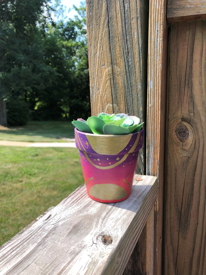 Gold Celestial Multicolored Ombre Painting Hand Painted Terracotta Clay Pot Indoor Outdoor 2.5 in Planter Succulent With Drainage