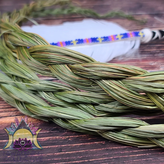 Sweet Grass, Braided, Smudge Stick, Wand, Smoke Cleanse, Herb, Bundle, Consciously Collected, Ethically Sourced, Hand Braided