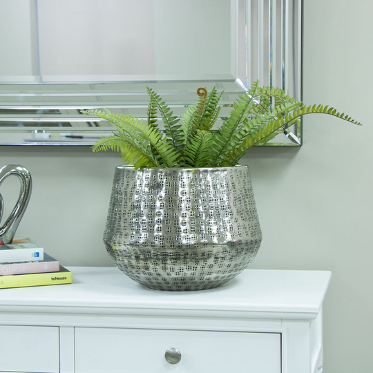 Silver Embossed Metal Planter - Silver