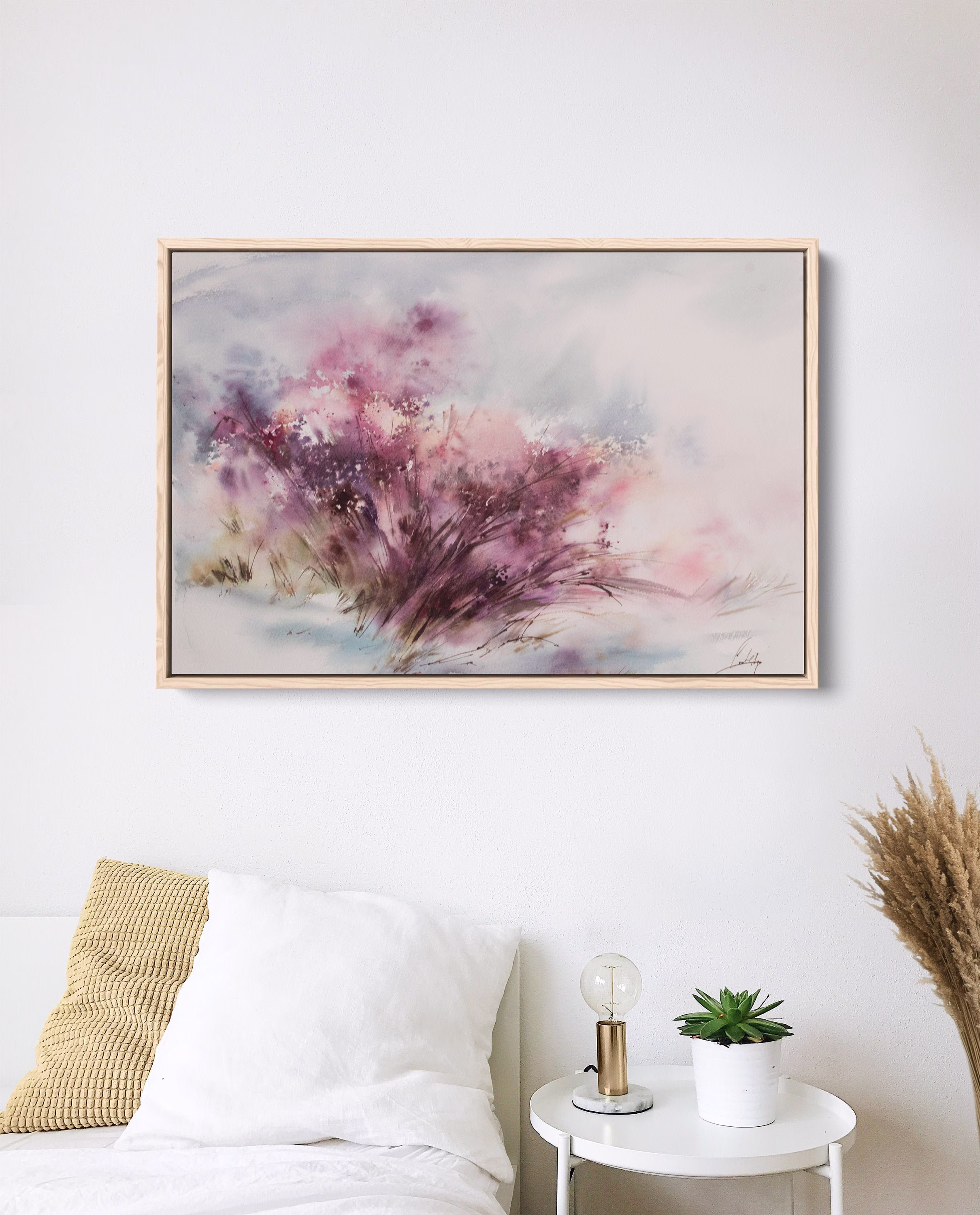 Herbs Abstract Painting, Original Watercolor Wine Meadow, Floral Large Wall Art, Nature Landscape Painting Art