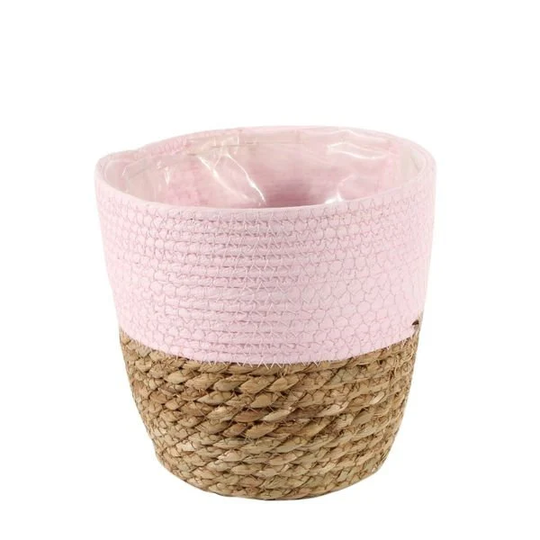 Two Tone Seagrass & Pink Basket | 19cm. Planter