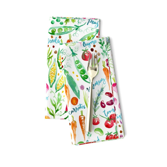 Watercolor Botanical Dinner Napkins | Set Of 2 - Kitchen Garden By Rebeccaflaherty Vegetables Chef Gardener Cloth Spoonflower