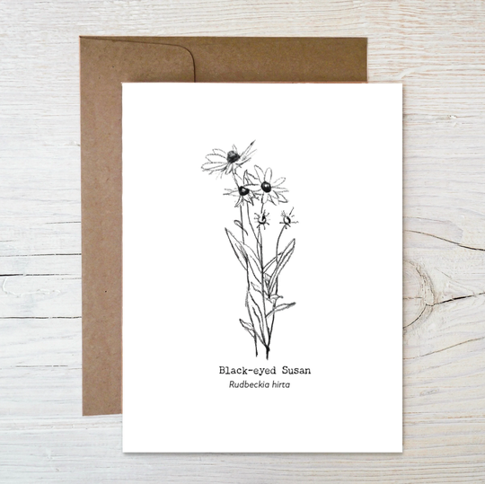 Plantable Wildflower Seed Card, Black-Eyed Susan Sketched Drawing, Eco Friendly Blank Card