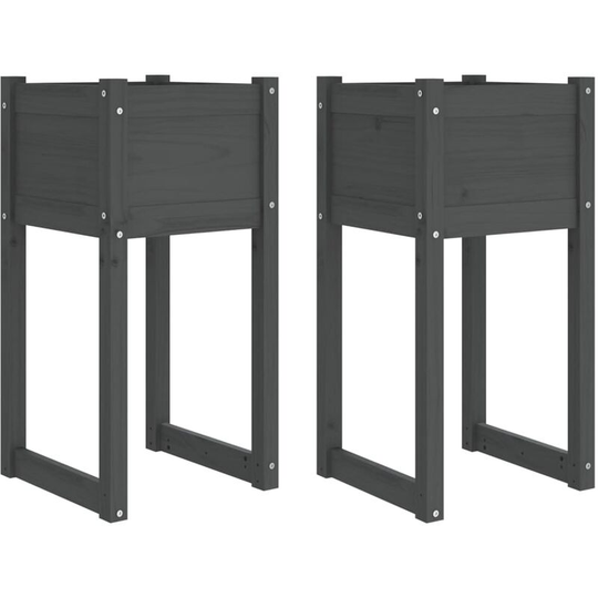 Planters 2 pcs Grey 40x40x81 cm Solid Wood Pine Vidaxl Grey