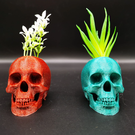 Halloween Human Skull Planter - Artificial Plant Included/Fun Air Pot House Warming Gift Desk Or Home Decor