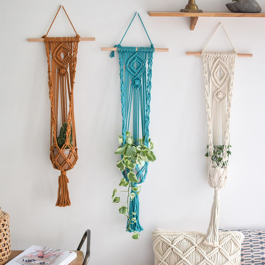 Colorful Macrame Wall Plant Hanger, Hand Woven Hanging Basket Cotton Rope Sling Basket, Ceiling Flower Planter, Home Decor Lovers Gift
