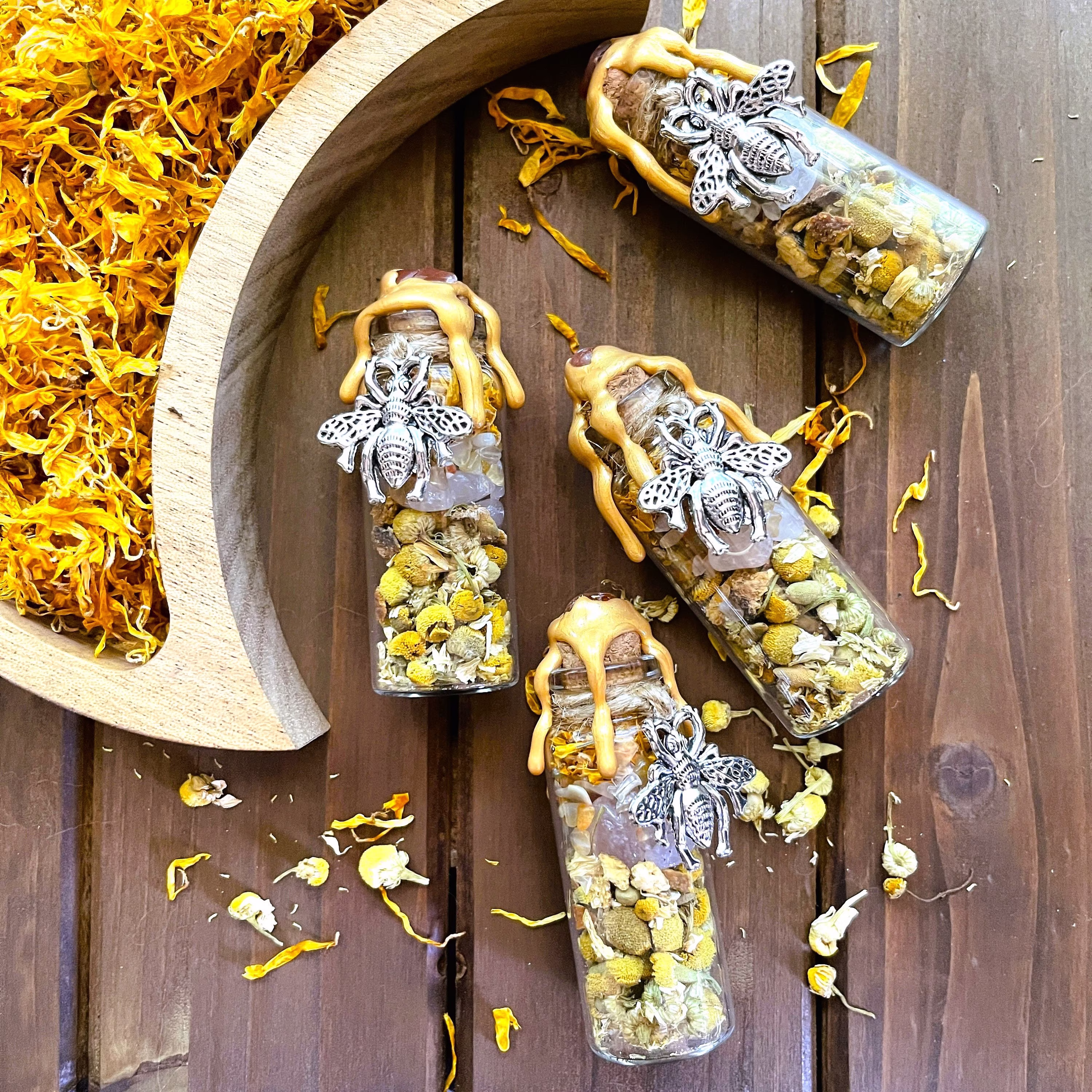 Bee Happy Intention Spell Bottle | Good Vibes Jar with Charm & "Honey