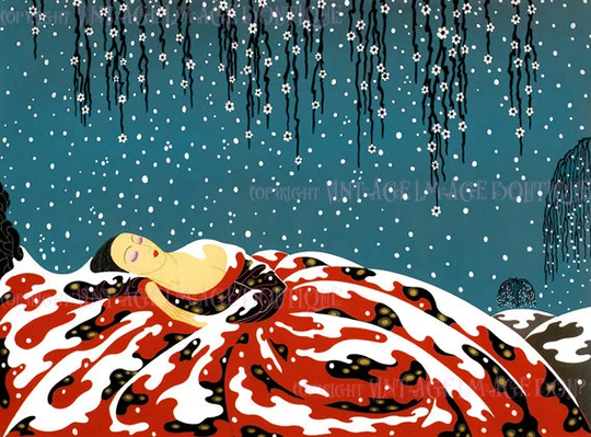 Antique 1920's Art Deco Winter Fashion Scene Of A Woman in Snow Covered Gown Christmas Season Solstice Holiday 5x7 Greeting Card