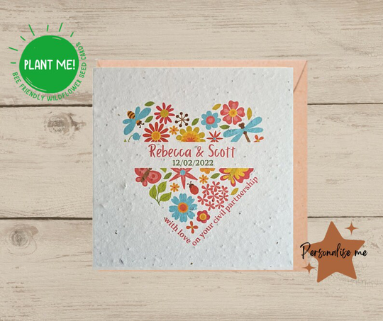 Personalised Wedding Card | Seeded Wildflower Plantable Seed Civil Partnership Congratulations Recycled
