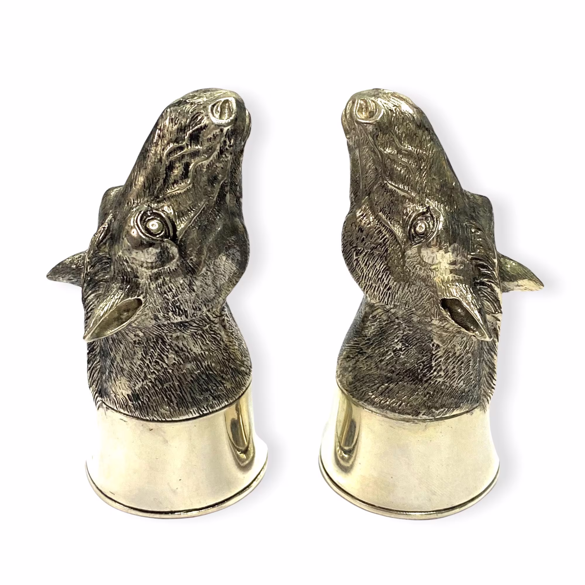Novelty Horse Head Pair Salt & Pepper Shaker Pots 925 Sterling Silver Plated