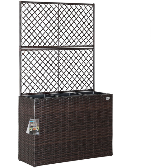 Deuba Poly Rattan Planter Flower Box 83x30.5x146cm Trellis Garden Patio Balcony Roof Terrace Wicker Rectangular Brown