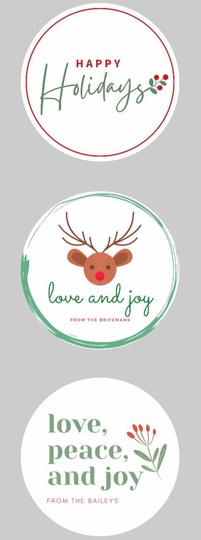 24x Personalised Seasonal Holiday Stickers | Holidays Peace, Love & Joy Happy Wishes