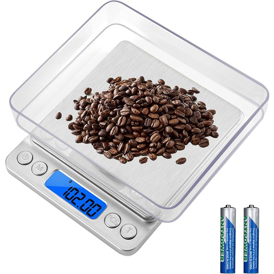 High Precision Electronic Kitchen Scale 500g/0.01g with Backlit lcd Display, 6 Units and Tare Function Stainless Steel Digital Scale, with 2 Free