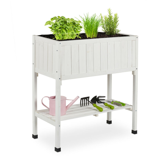 Relaxdays - Raised Planter, Liner, Elevated Herb Box, 80 x 74 x 38 cm, Garden, Balcony & Patio, Flowerbed, Fir Wood, White