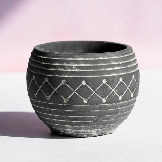 Small Aztec Dark Grey 9cm Plant Pot Cover Indoor House Home Herb Planter Decor