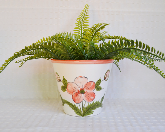 Vintage Floral Plant Pot, Red Poppy Painted Planter
