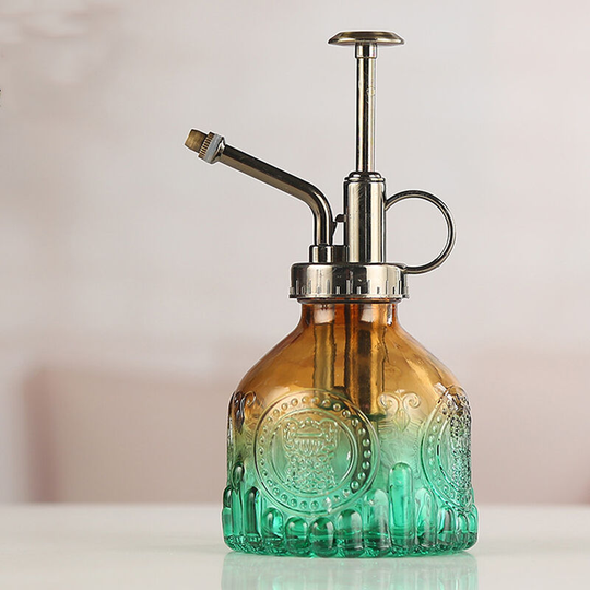 Plant Glass Watering Can High Watering Can Retro High Atomizing Nozzle Sealed Leak-Proof for Garden Plants Flowers, Yellow and Green Two Colors