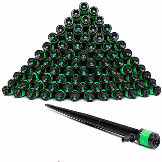 100pcs Garden Irrigation Drippers for 4mm/7mm Tube 360 Degree Adjustable Holes Micro Flow Irrigation System Kit,Green