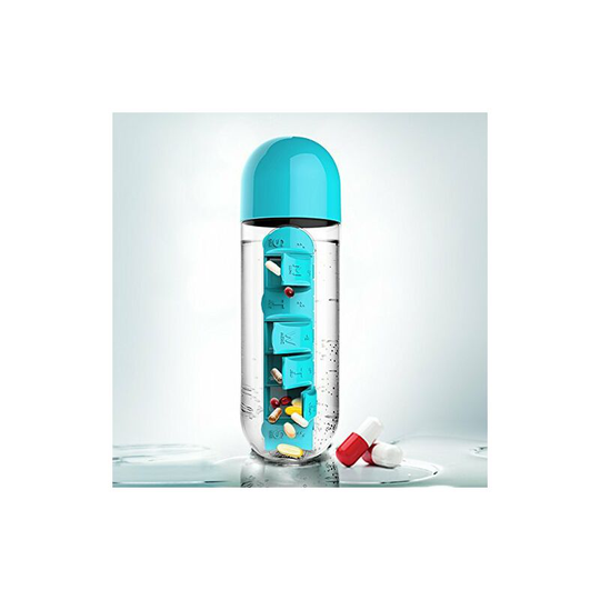 Pill Box Cup with 7 Days Portable Pill Box 2-in-1 Water Bottle blue - Muff