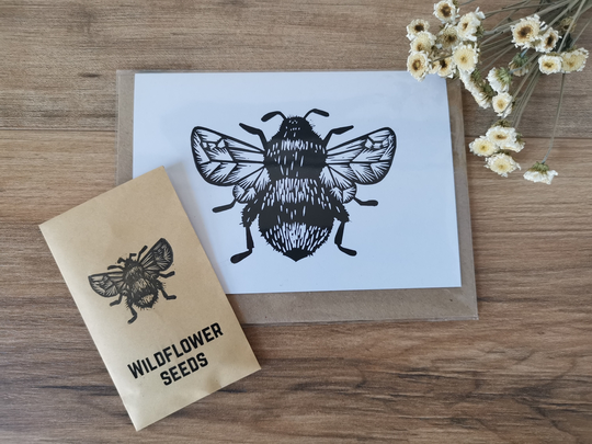 Bumblebee Card & Seed Gift Set | Lino Print Thank You Nature Gifts