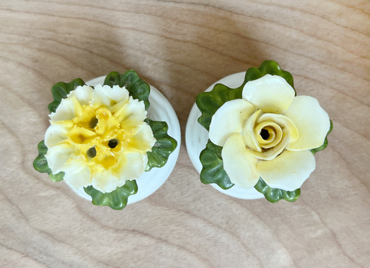 Aynsley English Fine China Yellow Floral Salt & Pepper Shakers/ Lovely & Delicate 1950S Set Made in Staffordshire, England/ Cottage Style