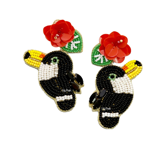New Hummingbird Earring, Seed Bead Statement Beaded Bird Animal Earring