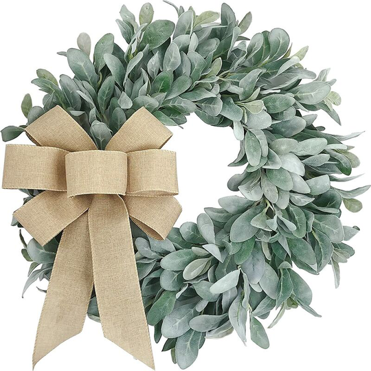 FVO - 45cm Flocked Lamb's Ear Wreaths for Front Door Wreaths for All Seasons Spring Summer Fall Fall Winter Simple Modern Year Round Farmhouse