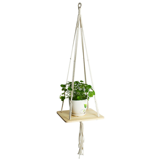 Wood Hanging Shelf Macrame Plant Hanger Holder Hanging Flower Pot Holder Flower Pot Holder Boho for Plants Hanger Indoor Outdoor Home Decor (Square