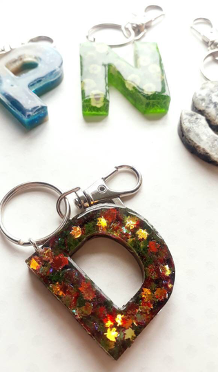 Letter Initial Keychain- Seasons - Autumn Resin Key Ring