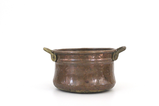 Small Vintage Round Planter in Solid Copper With Brass Handles || Traditional Retro Jardiniere/Plant Pot Fabulous Patina